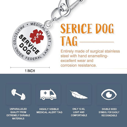 Service Dog Tag/ESA Animal Tag - Double Sided with Federal Protection & Red Medical Alert Symbol| Easily Attach to Collar, Harness, Vest | Service Dog Identification Tag