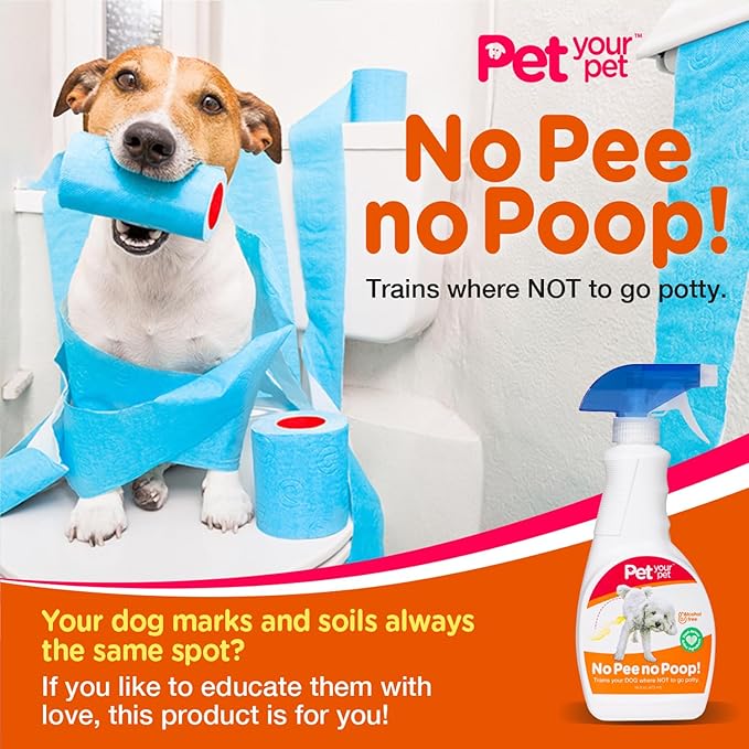 Dog Potty Training Spray No Pee No Poop, 16 Fl Oz, Non Toxic Spray for Dogs Only, Natural Pee Deterrent, Prevents Urine Marking and Pooping, Indoor Outdoor House Training Aid