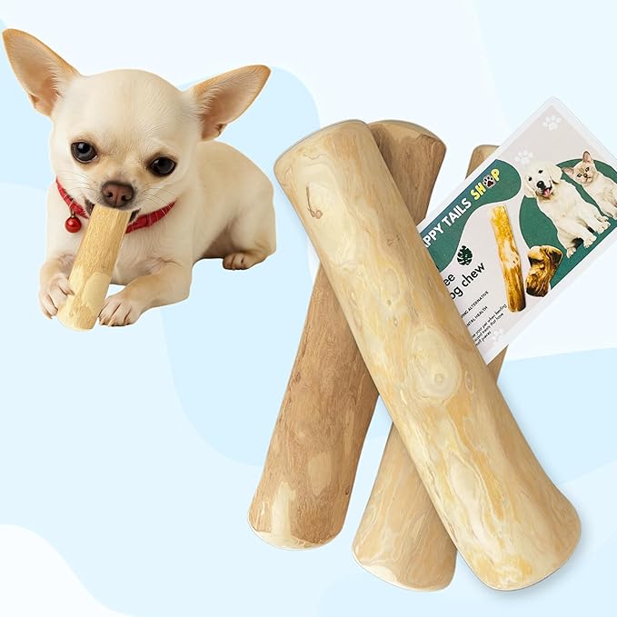 Set of 3 Coffee Wood Dog Chew Stick Toy, Natural and Real Wooden Bone Sticks for Pets, Safe Dental Cleaning Chews, Dog Health, Teeth Cleaning and Relieve Stress (Small Dogs)