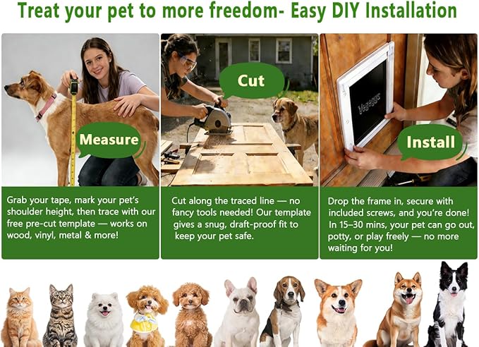Dog Door Doggy Door Easy Install - Wood & PVC Doors & Walls，Doggie Free Movement & Strong Magnetic Auto-Close & Sliding Lock,Telescoping Frame,8 1/8" x 13 2/5" for Medium Dogs Up to 40 lb
