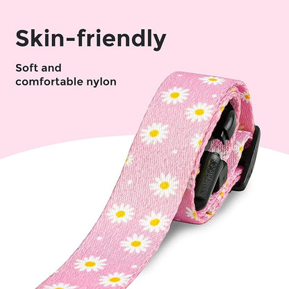Kazazoo Dog Collar Cute and Soft Nylon Puppy Collar Girl, Adjustable Dog Collars for Small Medium Dogs, Pink Daisy-M
