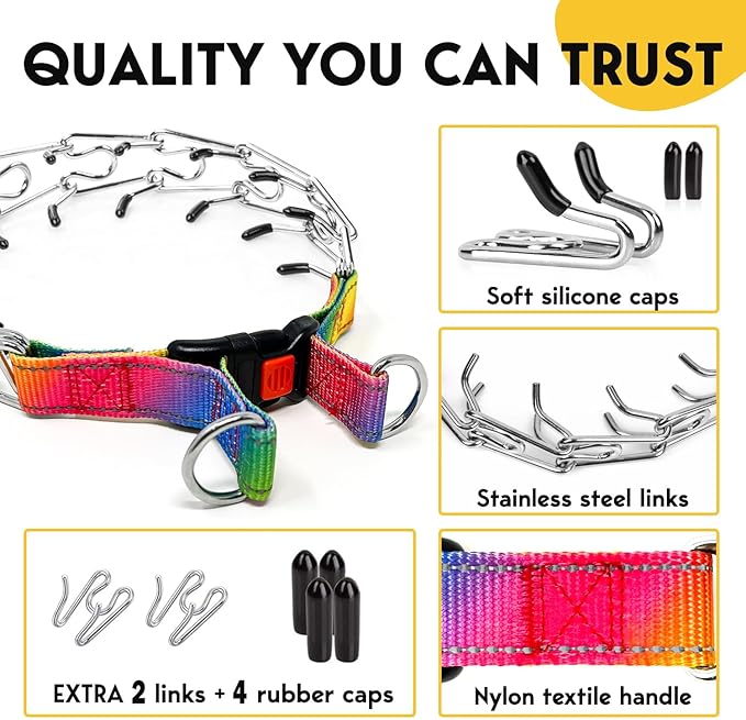 PetJett Prong Collar for Dogs - Choke Collar for Dogs, Pinch Collar for Dog Adjustable No Pull Safety Dog Training Collar for Small Medium Large Breed - Durable Stainless Steel Metal Choker Chain