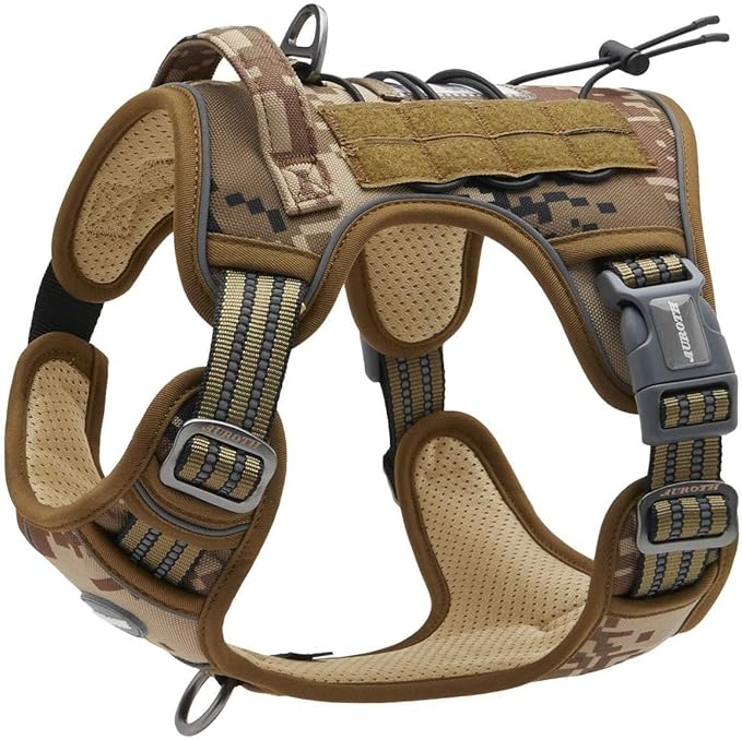 AUROTH Tactical Pet Harness for Large Dogs No Pull Adjustable, Reflective K9 Working Training Easy Control Vest Military fpr Service Dog Desert Camo L