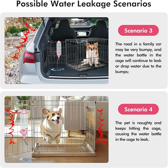 Vannon Dog Water Dispenser for Cage, 34oz Auto Feeding Crate Water Bottle for Dogs, Cats & Rabbits, Pet Nozzle Diameter: 12mm, BPA Free, Pink