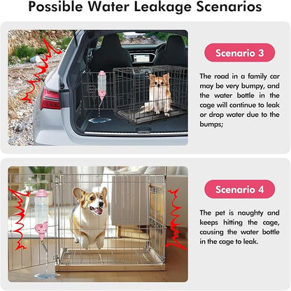 Vannon Dog Water Dispenser for Cage, 34oz Auto Feeding Crate Water Bottle for Dogs, Cats & Rabbits, Pet Nozzle Diameter: 12mm, BPA Free, Pink