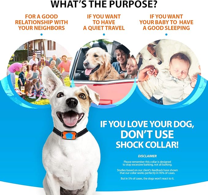 Humane Dog Bark Collar 2 Pack | Anti Barking Training Collar | Vibrating, No Shock Stop Barking for Small Medium Large Dogs | Excessive Barking Pet Corrector, (Rechargeable)