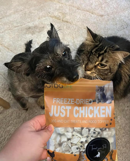 Freeze Dried Double Pack Dog & Cat Treats Food Topper Easy Chew & Digest (2 Packs) (2.0 oz Each, Chicken Cubes & Beef Liver)