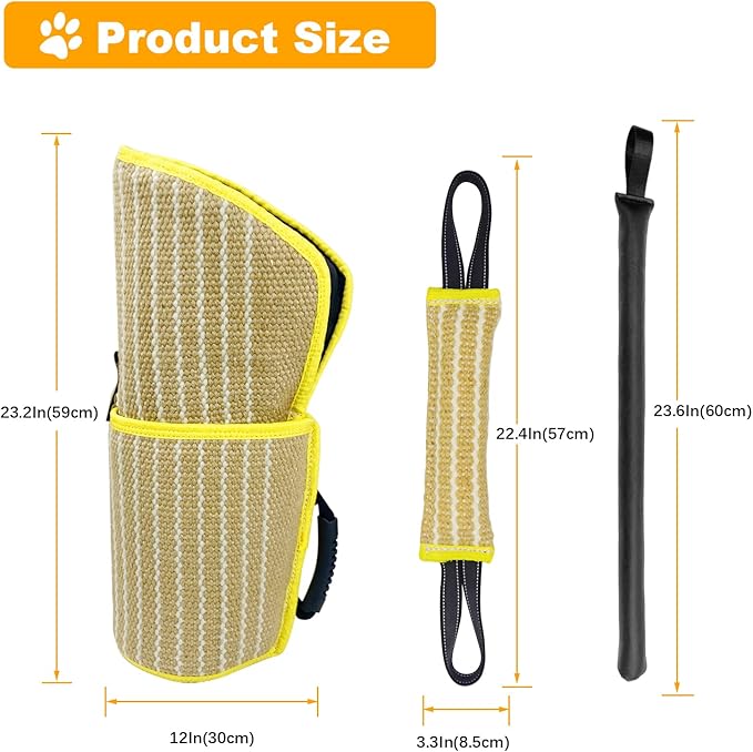 DGSL Dog Bite Training Set - Dog Bite Sleeve, Dog Bite Pillow Tug Toy, Dog Training Stick - Professional Training Equipment for Training, Biting, Interactive, Fetch, K9, Puppy (Vertical Stripe)