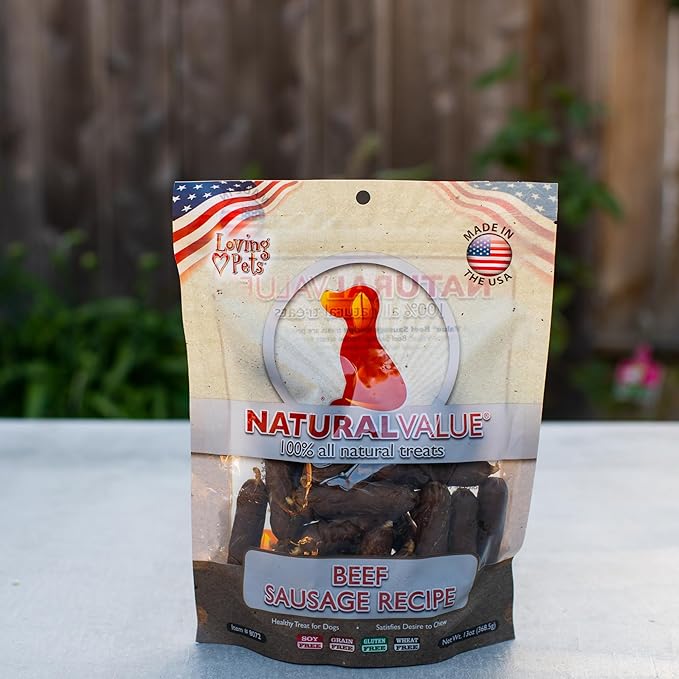 Loving Pets Natural Value Beef Sausages - Soft Jerky Dog Treats for Large & Small Breeds - Healthy Gluten, Wheat, Soy & Grain Free Pet Treats for Dogs