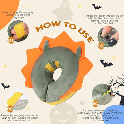 IEUUMLER Inflatable Recovery Dog Collar, Protective Donut Cone, Adjustable Soft Collar for Dog and Cat After Surgery Prevent from Biting & Scratching EU002 - Green Demon M+