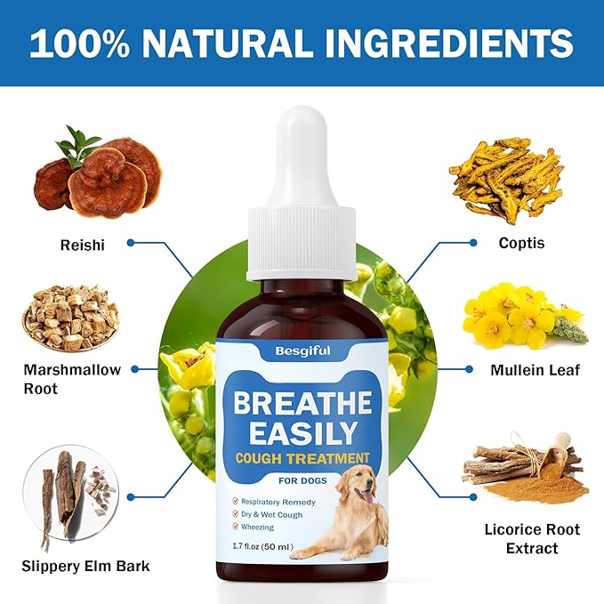 Collapsed Trachea Treatment for Dogs, Breathe Easily, Dog Cough Treatment, Trachea Cough Elixir, Natural Herbal Support Tracheal & Respiratory, Dog Kennel Cough Relief with Mullein Leaf & Marshmallow