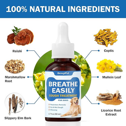 Collapsed Trachea Treatment for Dogs, Breathe Easily, Dog Cough Treatment, Trachea Cough Elixir, Natural Herbal Support Tracheal & Respiratory, Dog Kennel Cough Relief with Mullein Leaf & Marshmallow