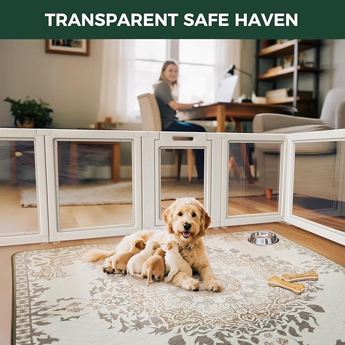 FXW AuraSpace Acrylic Indoor Dog Playpen for Puppies and Small Dogs, 24 Inch, 6 Panels, White