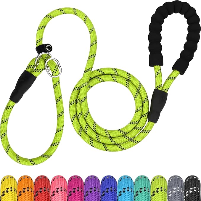 TagME 6ft Slip Dog Lead, No Pull Reflective Training Leash with Padded Handle, Professional Rope P-Leash for Small Medium Large Dogs, Heavy Duty Correction Lead for Walking & Training (Green)