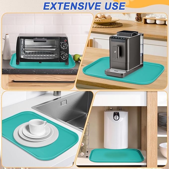 SMILOOL Silicone Pet Feeding Mat with Raised Edge for Food and Water, Dog Bowl Mats, Cat Bowls Placemat with High Lip for Floor Waterproof, Rubber Tray for Cats and Dogs 24 x 16 x0.8 Dark Turquoise