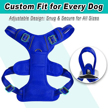 BARKBAY Dog Harness No Pull Mesh for Large Dogs - Adjustable, Reflective, Comfortable, No Choke, Heavy-Duty - Perfect for Outdoor Training, Walking, and Hiking-Strong&Durablee- XL & Sapphire Blue Mesh