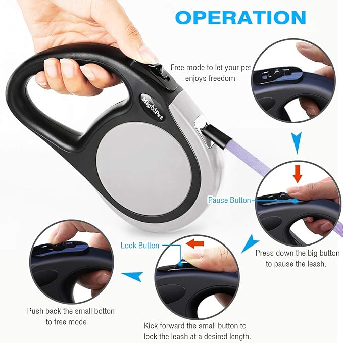 Heavy Duty Retractable Dog Leash-16ft Strong & Durable Walking Leash for S to L Dogs up to 45/115 lbs, Upgraded Lock System, Non Slip Grip, Tangle Free (Grey, Small/Medium)