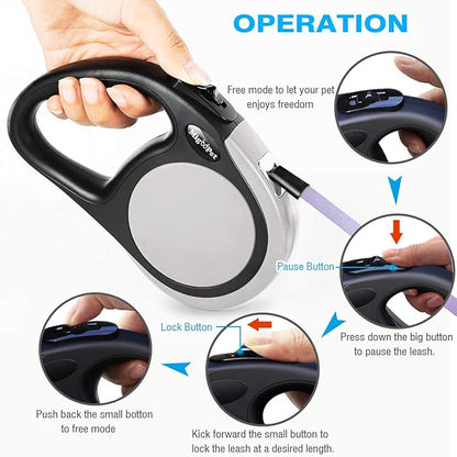 Heavy Duty Retractable Dog Leash-16ft Strong & Durable Walking Leash for S to L Dogs up to 45/115 lbs, Upgraded Lock System, Non Slip Grip, Tangle Free (Grey, Small/Medium)