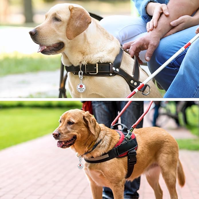 Service Dog Tag/ESA Animal Tag - Double Sided with Federal Protection & Red Medical Alert Symbol| Easily Attach to Collar, Harness, Vest | Service Dog Identification Tag
