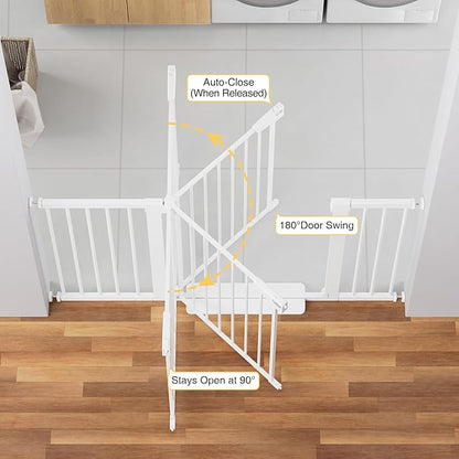 Cumbor 36" Extra Tall Baby Gate for Stairs, 29.7-54.2" Extra Wide Dog Gate for Doorways Hallways, Pressure Mounted Child Gate for Wide Opening, Auto Close Personal Safety for Babies and Pets, White