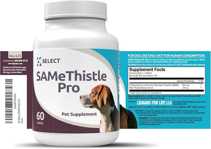 K9 Select SAMeThistle Pro –60 Tablets Liver Support for Dogs with SAM-e & Milk Thistle – Hepato Support for Dogs, Liver & Kidney Detox
