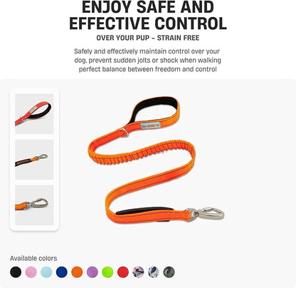 Dog Friendly Co. Bungee Dog Leash | Strain Free & Shock Resistant for Control | Neoprene Padded Handle, Heavy-Duty Carabiner Clip, and D-Ring | Green Camo, Size Regular