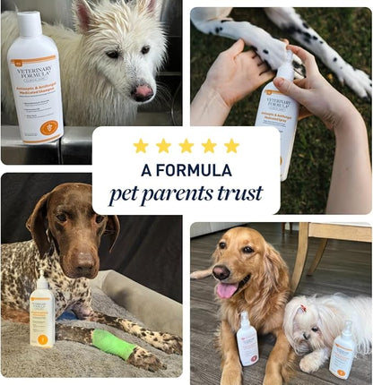 Veterinary Formula Clinical Care Antiseptic & Antifungal Medicated Shampoo and Spray for Dogs and Cats - Helps Alleviate Scaly, Greasy, or Red Skin - Paraben, Dye, and Soap Free, 2 Pack Bundle