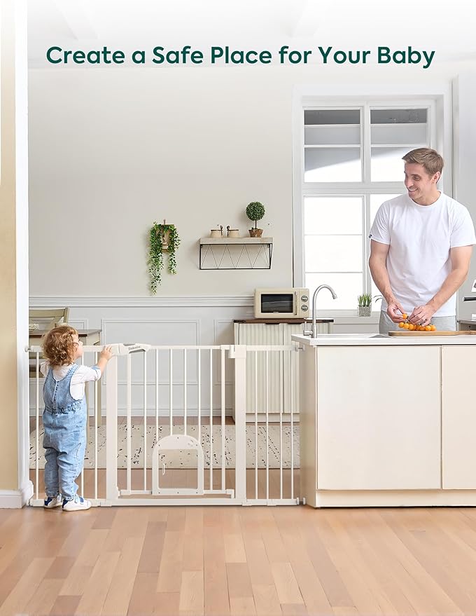 Babelio Baby Gate with Cat Door, CatPrivilege Ⅲ, Extra Wide 29-55" Cat Gate, 30" Tall Pressure Mounted Safety Gate for Large Openings, Stairs & Doorways, Auto Close, White