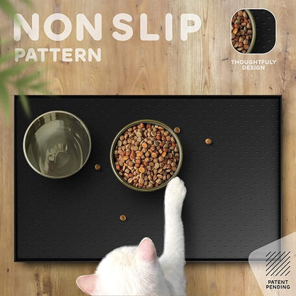 Dog Food Mat - Raised Edges Dogs Mat for Food and Water Prevent Spill, Waterproof Cat Food Mats Protect Floors, Easy Clean Dog Bowl Mats for Food and Water, Silicone Pet Food Tray