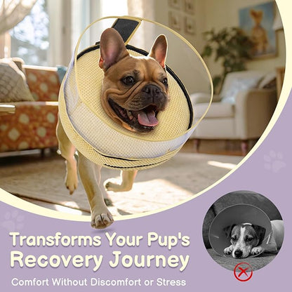 Soft Inflatable Dog Cone for Surgery Recovery, Protective Dog Donut Collar with Shield to Stop Licking Wounds, 2-in-1 Patented Comfort Blow-Up Collar for Small and Medium Pets (Khaki, M)