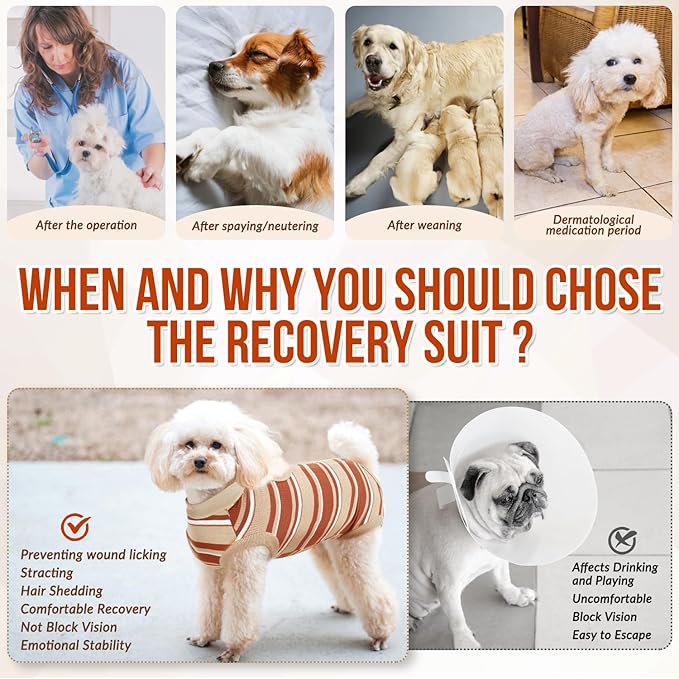 SlowTon Dog Recovery Suit - Surgery Recovery Suit for Female Male Dogs, Dog Onesie After Spay Abdominal Wounds, E-Collar Cone Alternative Prevent Licking Pet Surgical Suit(Brown,S)
