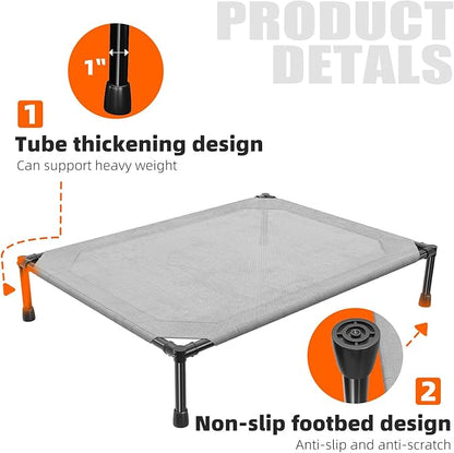 Simple Trending Raised Dog Bed for Large Dogs, Outdoor Elevated Dog Cot with Washable Breathable Mesh, Waterproof Cooling Pet Bed, 42" x 31", Grey