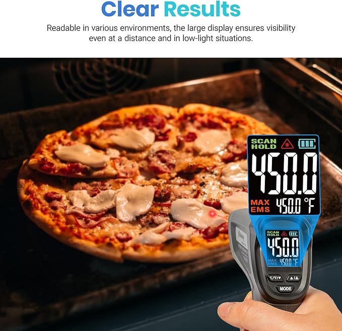 Etekcity Temperature Gun Infrared Thermometer -58°F 1130°F, Digital Laser Heat Gun with Adjustable Emissivity & Max Measure for Pizza Ovens, Griddles, Meat, Refrigerators, Engine, HVAC, Kitchen & Pool