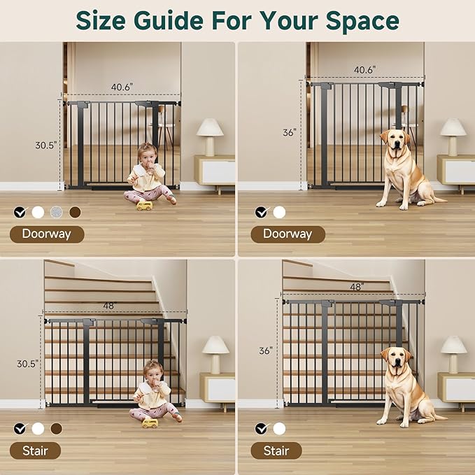 Cumbor 48" Auto Close Baby Gate & Cumbor 2 Pack 48" Dog Gate, Durable Child Gate for Stairs, Doorways, Easy Walk Thru Dog Gate for House for Doorways
