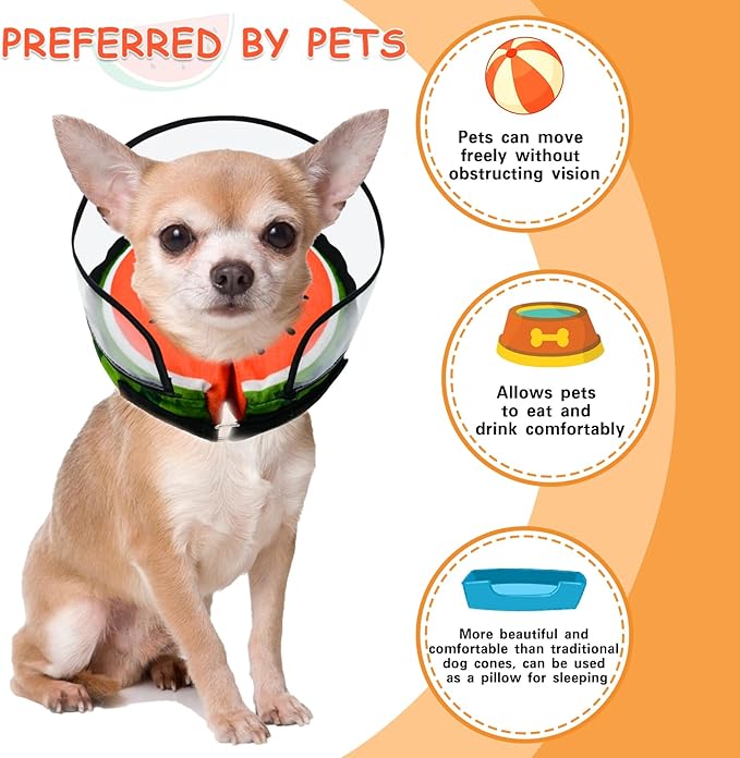 MRSOHRET Dog Cone, Dog Surgery Collar, Inflatable Cones for Small Medium Large Dogs, Watermelon Dog Recovery Collar, Does not Impede Vision