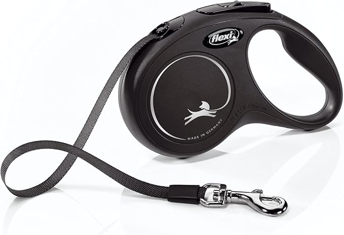 FLEXI New Classic Tape Retractable Dog Leash for Small Dogs up to 33 lbs. – 16 ft., Black| Tangle Free Pet Walking Leash with One-Handed Brake, Pause, Lock|German Quality Product