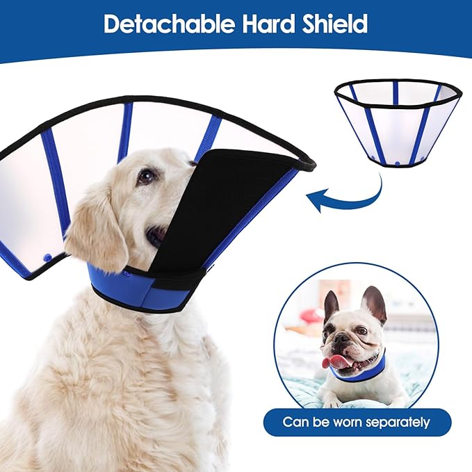 SUNFURA Dog Cone, Soft Dog Cones for Large Breeds After Surgery, Comfortable Pet Recovery Collar to Stop Licking, Adjustable E-Collar Alternative for Wound Healing, Blue L