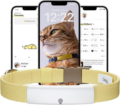 Health Tracker for Cats - Smart Cat Collar with Safety Breakaway Buckle for Indoor Cats, Wellness Alerts, Real-time Monitoring (White×Yellow,S)
