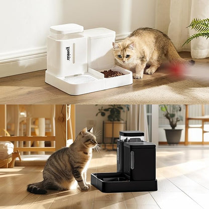 ZOMISIA Gravity Cat Feeder and Water Dispenser, 2 in 1 Cat Self Feeder with 180 Degree Rotatable, 2 Pack Automatic Feeding Large Capacity for Small Medium Dog Puppy Kitten, White, 0.8 Gallon x 2
