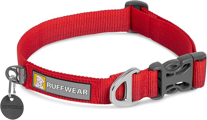 Ruffwear, Front Range Dog Collar, Adjustable Tubelok Webbing, Lightweight, Side Release Buckle, Aluminum V-Ring, Durable for Everyday Use, Red Sumac, 11"-14"