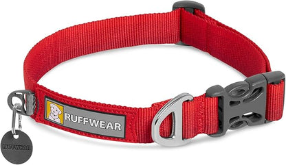 Ruffwear, Front Range Dog Collar, Adjustable Tubelok Webbing, Lightweight, Side Release Buckle, Aluminum V-Ring, Durable for Everyday Use, Red Sumac, 11"-14"