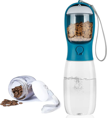 Dog Water Bottle with Food Container, Portable Leak Proof Pet Water Dispenser for Walking Hiking Travel, Puppy Essentials Accessories for Small Large Dogs, Dog Gifts (10oz/15oz/19oz)