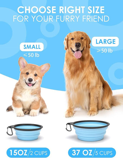 Aonkey Collapsible Dog Bowls with Bottle Carrier, 2 Pack Travel Dog Water Bowl Upgraded Carabiner, One-piece Molded Rim No Fall Off or Crack, Foldable Silicone Portable for Pets Walking Hiking 15oz