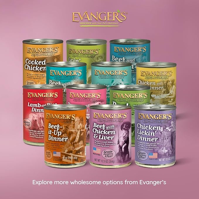 Evanger's Heritage Classic Beef with Chicken & Liver Dog Food – 12 Count, 12.5 oz Each – Loaf Style Recipe with Proteins – Wet Dog Food – Grain & Gluten Free