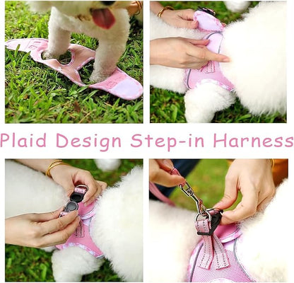 Hipubby Dog Harness Small Sized and Leash Set, No Pull Soft Mesh Puppy Vest, Reflective Breathable Lightweight Pet Harness, Harness for Small Medium Dogs and Cats - Light Pink S