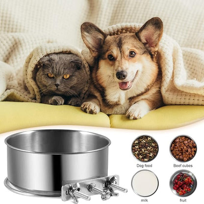 Dog Crate Water Bowl, 2 Pack No Spill Hanging Cage Food Bowls for Kennel Puppy Cat Bird Bunny Stainless Steel Metal Mountable Small&Medium Feeding Dish Wall Mounted Attachable Crates Pet Feeder