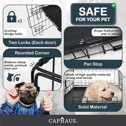 CAPHAUS Foldable Dog Crate Wire Metal Kennel w/Leak-Proof Pan & Protecting Feet & Divider Panel, Small, Medium & Large Indoor Cage, 48” w/Single or Double Doors