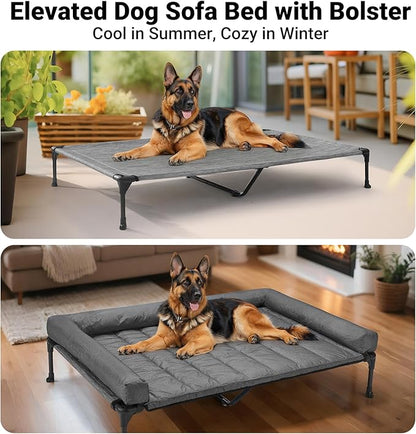 Veehoo Cooling Elevated Dog Bed Add Removable Waterproof Bolster Cushion Mat, Raised Pet Cot with Breathable Teslin Mesh, No-Slip Feet, Dog Couch Bed for Indoor Outdoor, 53 inches, Black Silver