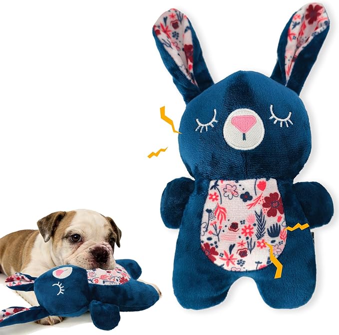 Blue Bunny Plush Squeaky Dog Toy for Chewers Puppy Teething Chew Toy Cute Soft Funny Indoor Outdoor Interactive Rabbit Stuffed Animal Dog Toy for Small Medium Large Dogs Toy Gift 26cm/10.24in