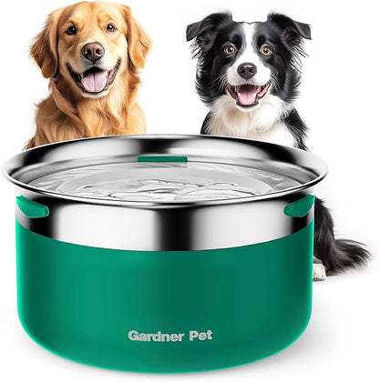 Gardner Pet Dog Bowls 1 Gallon (3.85L) Stainless Steel No Spill Dog Water Bowl, Slow Water Feeder Metal Bowls, Spill Proof Water Dispenser for Large Dogs, Promotes Healthy Hydration(Green)